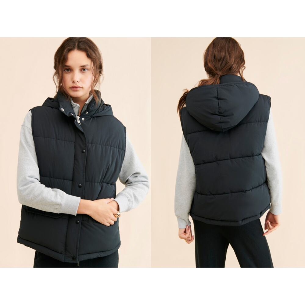 Free People‎ Dreamers Hooded Puffas Vest Black in Size M